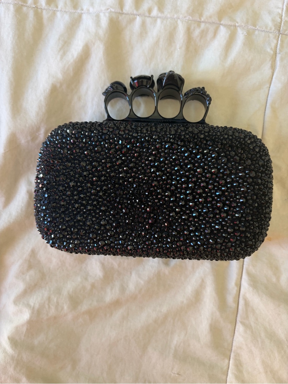 Alexander McQueen Black Skull Crystal Knuckle Clutch.